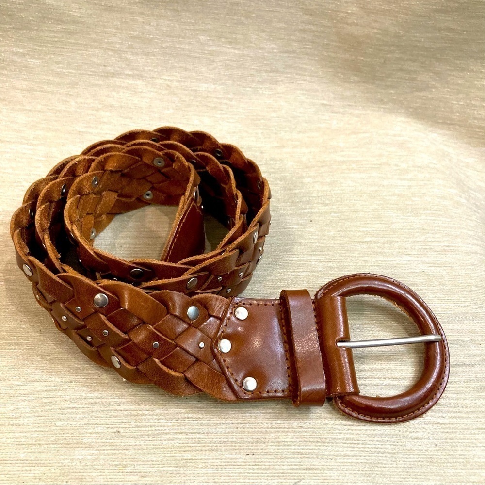 OLD NAVY Sz L Braided Studded Leather Round Buckle Bohemian Belt NEW W/  TAG